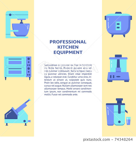 Professional kitchen equipment banner template in flat style with place for text Professional kitchen equipment banner template in flat style with place for text 74348264