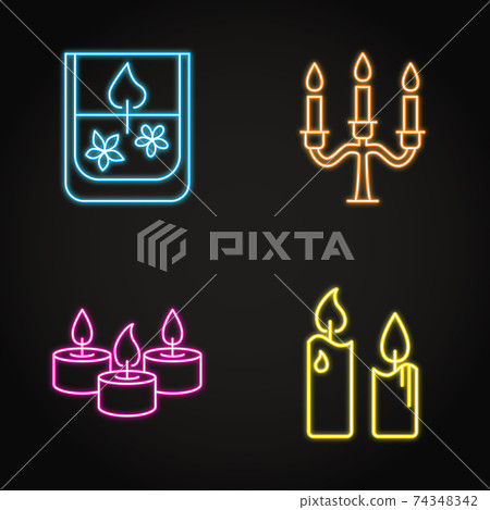 Burning candles icon set in neon line style 74348342