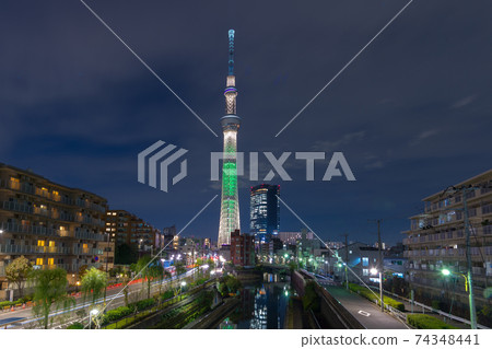 Tokyo, Japan cityscape with the Skytree.. Tokyo, Japan cityscape with the Skytree.. 74348441
