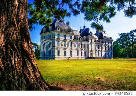 Castles of Loire valley - elegant Cheverny with beautiful park. France 74348525