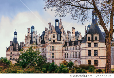 Chambord castle - masterpiece of Renaissance architecture. Famous castles of Loire valley, France Chambord castle - masterpiece of Renaissance architecture. Famous castles of Loire valley, France 74348526