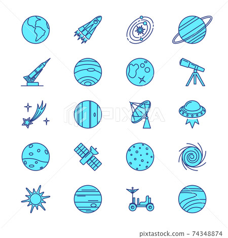 Space icons set in colored line style - Stock Illustration [74348874 ...