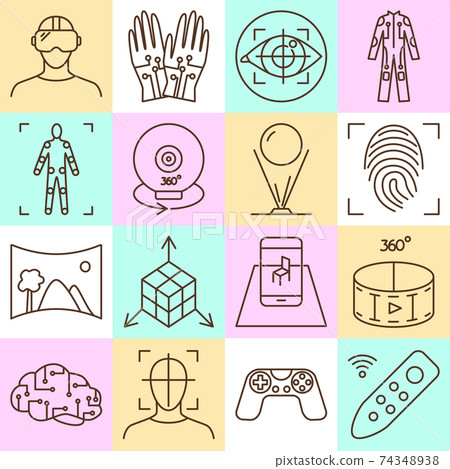 Virtual reality icon set in linear style 74348938