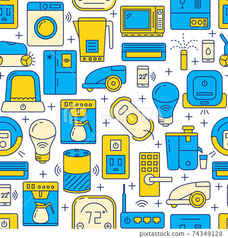 Smart home seamless pattern in colored line style Smart home seamless pattern in colored line style 74349128
