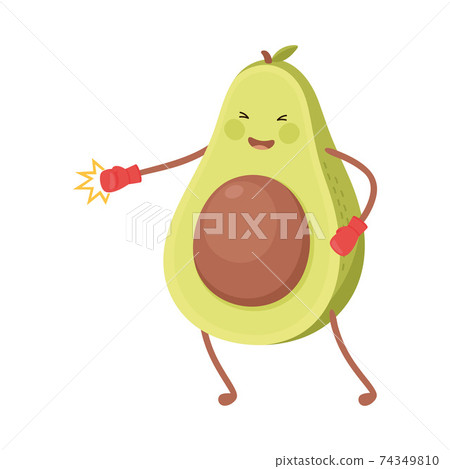 Cute Avocado Boxing with Gloves, Funny Fruit Character Doing Sports, Healthy Eating and Lifestyle, Fitness Concept Cartoon Style Vector Illustration 74349810