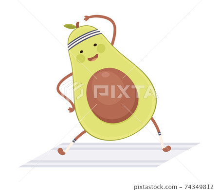 Cute Avocado Fruit Character Doing Sports, Healthy Eating and Lifestyle, Fitness Concept Cartoon Style Vector Illustration 74349812