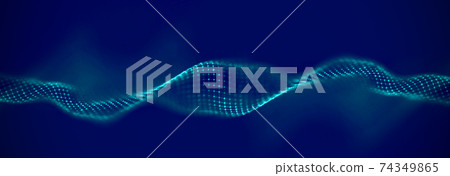 Blue technology background wave. Blue geometric background. Digital technology music background. Computer network technology. Digital science concept. Sound wave flow. 74349865