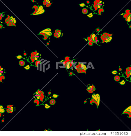 Slavic floral vector seamless pattern with wild roses, russian ornament. seamless pattern in folk style 74351080