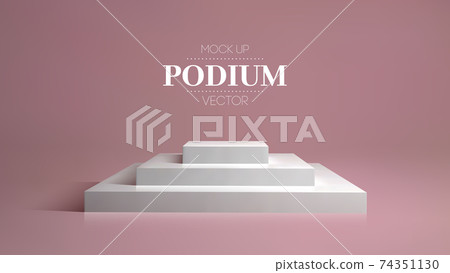 Square podium on pink background in 3d style. Cosmetic background podium. Platform studio vector illustration. 74351130