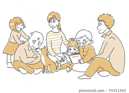 Dog and three generation family 74351393
