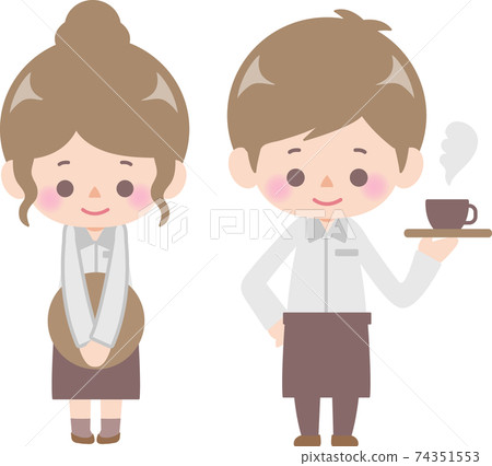 在咖啡廳工作的男人和女人 在咖啡廳工作的男人和女人 74351553