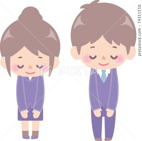 Male and female office workers bowing 74351558