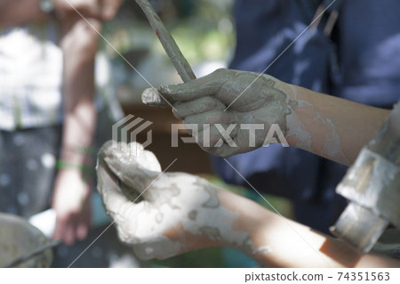 Potter shaping a ceramic pot Potter shaping a ceramic pot 74351563