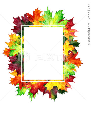 Frame of autumn maple leaves. Painted in watercolor. Template with place for writing text Frame of autumn maple leaves. Painted in watercolor. Template with place for writing text 74351738