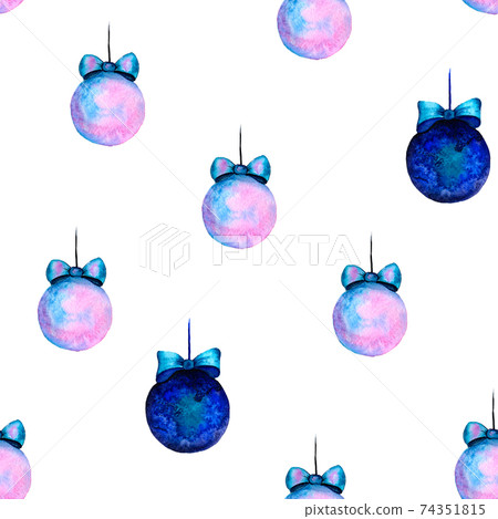Watercolor balls without patterns. New Year and Christmas seamless pattern. Drawing for fabric or gift wrapping Watercolor balls without patterns. New Year and Christmas seamless pattern. Drawing for fabric or gift wrapping 74351815