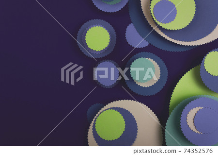 Abstract colored paper circles shapes in purple background. 74352576