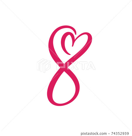 Number 8 eight logo of March. For congratulation calligraphy text. Lettering for Womans Day. Can use for greeting card, poster or banner. illustration Isolated on white background 74352939