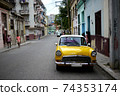 Backstreet in Havana, Cuba with old car 74353174