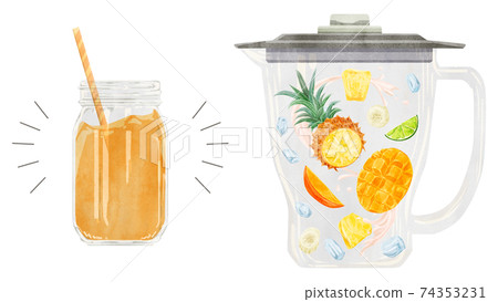 松芒果冰沙材料手繪水彩風格插畫 松芒果冰沙材料手繪水彩風格插畫 74353231