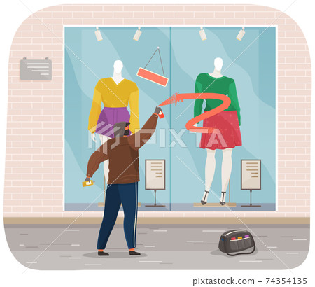 Vandal spoils the window of a closed store.... - Stock Illustration  [74354135] - PIXTA