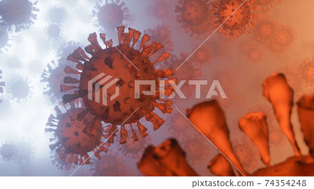 Coronavirus 2019-nCov novel coronavirus concept. Microscope virus close up. 74354248