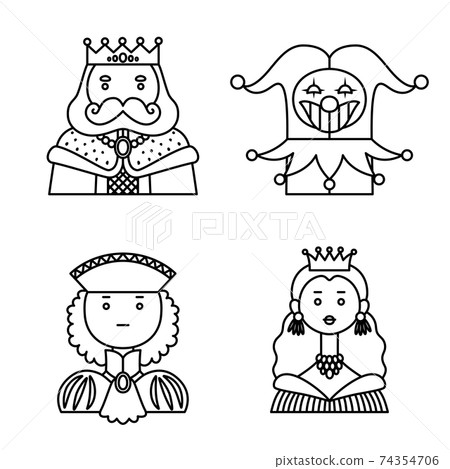 Playing cards King Joker Jack Queen Monochrome White Black Line 74354706