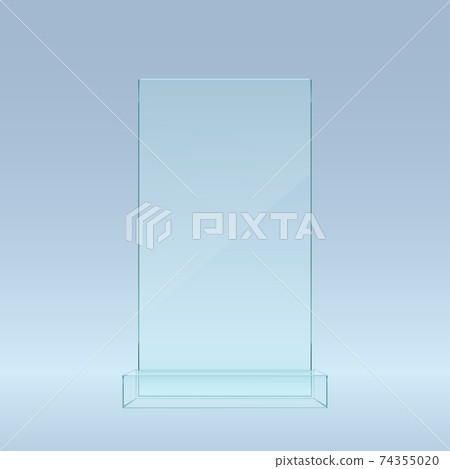 transparent blue glass showcase on front view 74355020