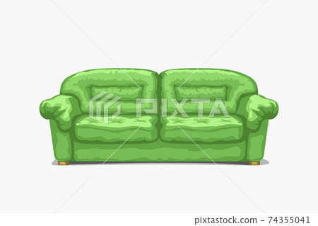 green classic couch front view on white 74355041