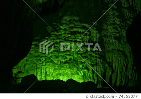 Stalactite and stalagmite formations in a limestone cave of Halong Bay, Stalactite and stalagmite formations in a limestone cave of Halong Bay, 74355077