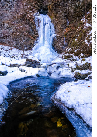 Icefall and mountain stream (vertical) Icefall and mountain stream (vertical) 74355129