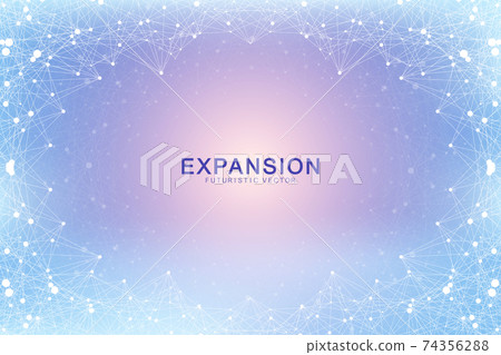 Expansion of life. Colorful explosion background with connected line and dots, wave flow. Visualization Quantum technology. Abstract graphic background explosion, motion burst, vector illustration 74356288