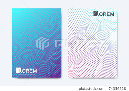 Abstract geometric pattern background with lines halftone dots cover page layouts design texture. Modern colorful abstract gradient pattern background. Wave shapes halftone dots texture. 74356318