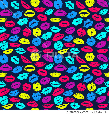 Flat design of lips. Seamless pattern of icon neon lips. Vector color design. Flat design of lips. Seamless pattern of icon neon lips. Vector color design. 74356761