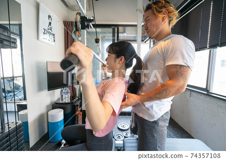 Women training in a personal training gym Women training in a personal training gym 74357108