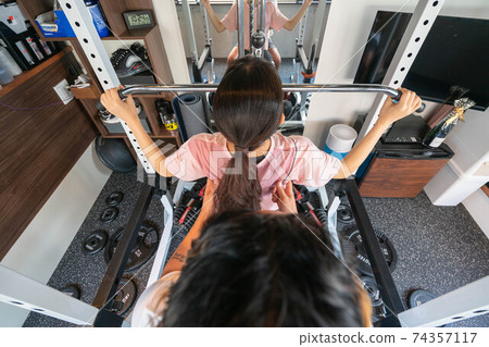 Women training in a personal training gym Women training in a personal training gym 74357117