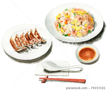 Analog watercolor fried rice dumpling set meal Analog watercolor fried rice dumpling set meal 74357281