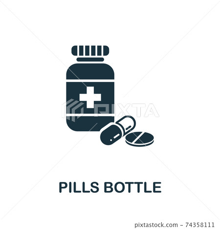 Pills Bottle icon set. Four elements in diferent styles from medicine icons collection. Creative pills bottle icons filled, outline, colored and flat symbols 74358111