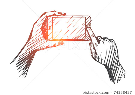 Hand drawn gadget in human hands 74358437