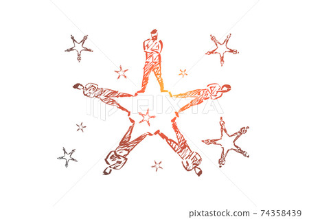 Hand drawn star formed by lying peoples legs Hand drawn star formed by lying peoples legs 74358439