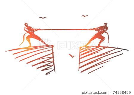 Hand drawn people dragging rope to different sides 74358499