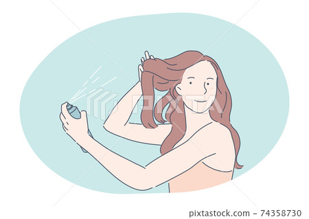 Hairspray, styling, haircare, hairdressing, hair cosmetics concept Hairspray, styling, haircare, hairdressing, hair cosmetics concept 74358730