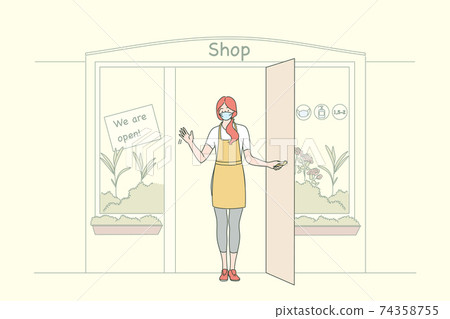 Reopening doors after COVID-9 outbreak concept Reopening doors after COVID-9 outbreak concept 74358755