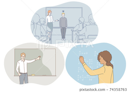 Studying in school, pupil, teacher concept Studying in school, pupil, teacher concept 74358763