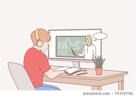 Elearning, online education, distant studying concept 74358798