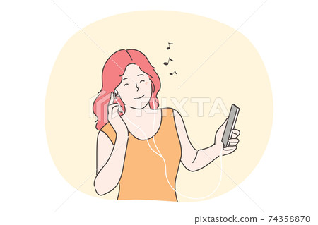 Woman listening music concept Woman listening music concept 74358870
