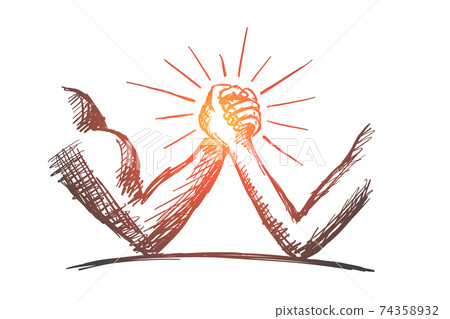 Hand drawn arm wrestling between strong and weak 74358932