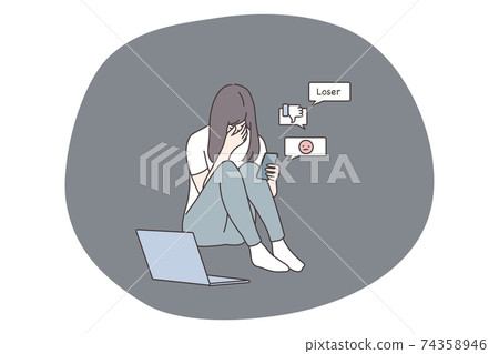Depression, bullying, bad news, social media, anxiety concept 74358946