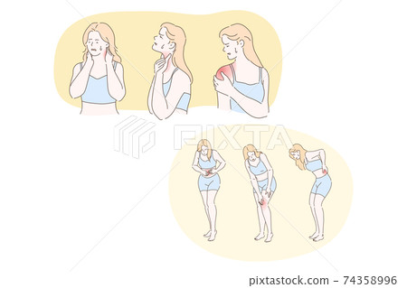 Woman having chronic pain in body and joints concept 74358996