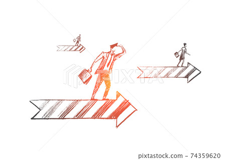 Hand drawn business people on arrow with 74359620