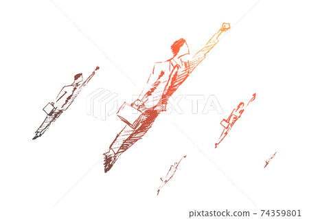 Hand drawn businessmen jumping forward to success Hand drawn businessmen jumping forward to success 74359801